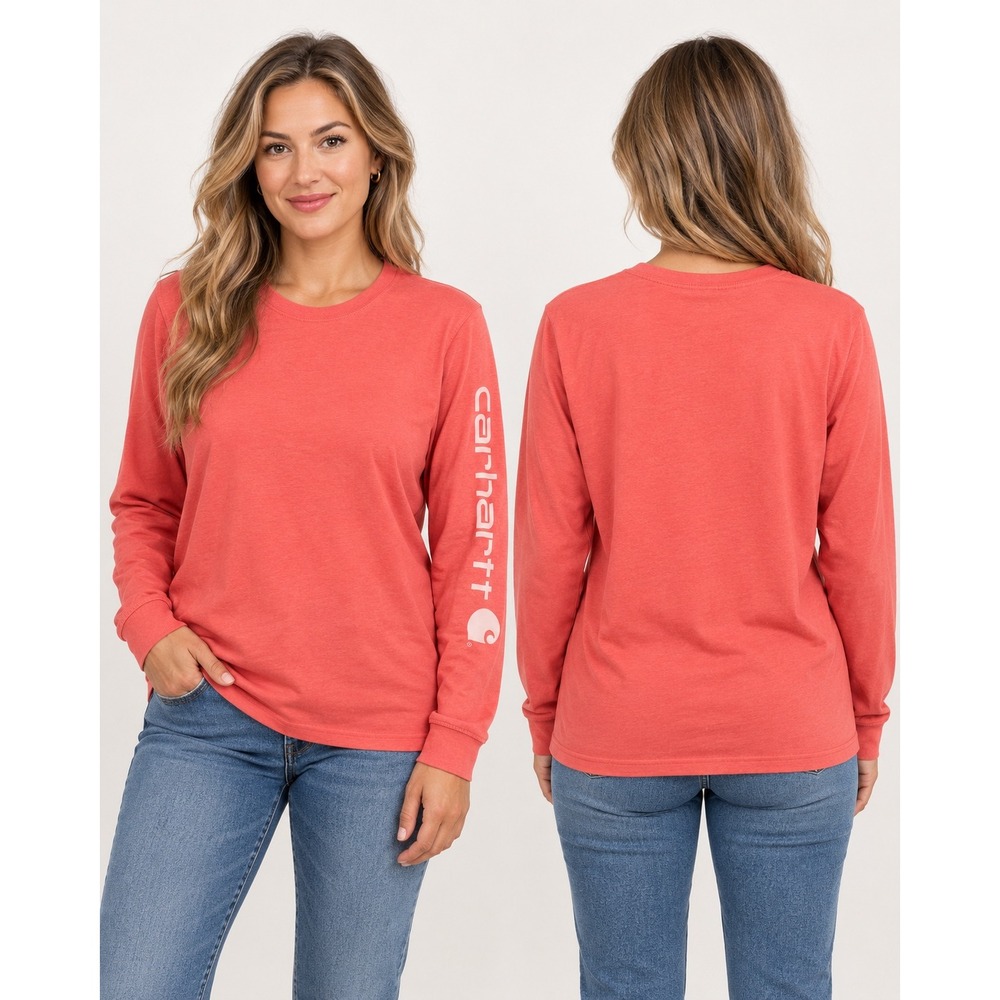 Carhartt Womens Loose Fit Long Sleeve Graphic T-Shirt Coral Pink Large